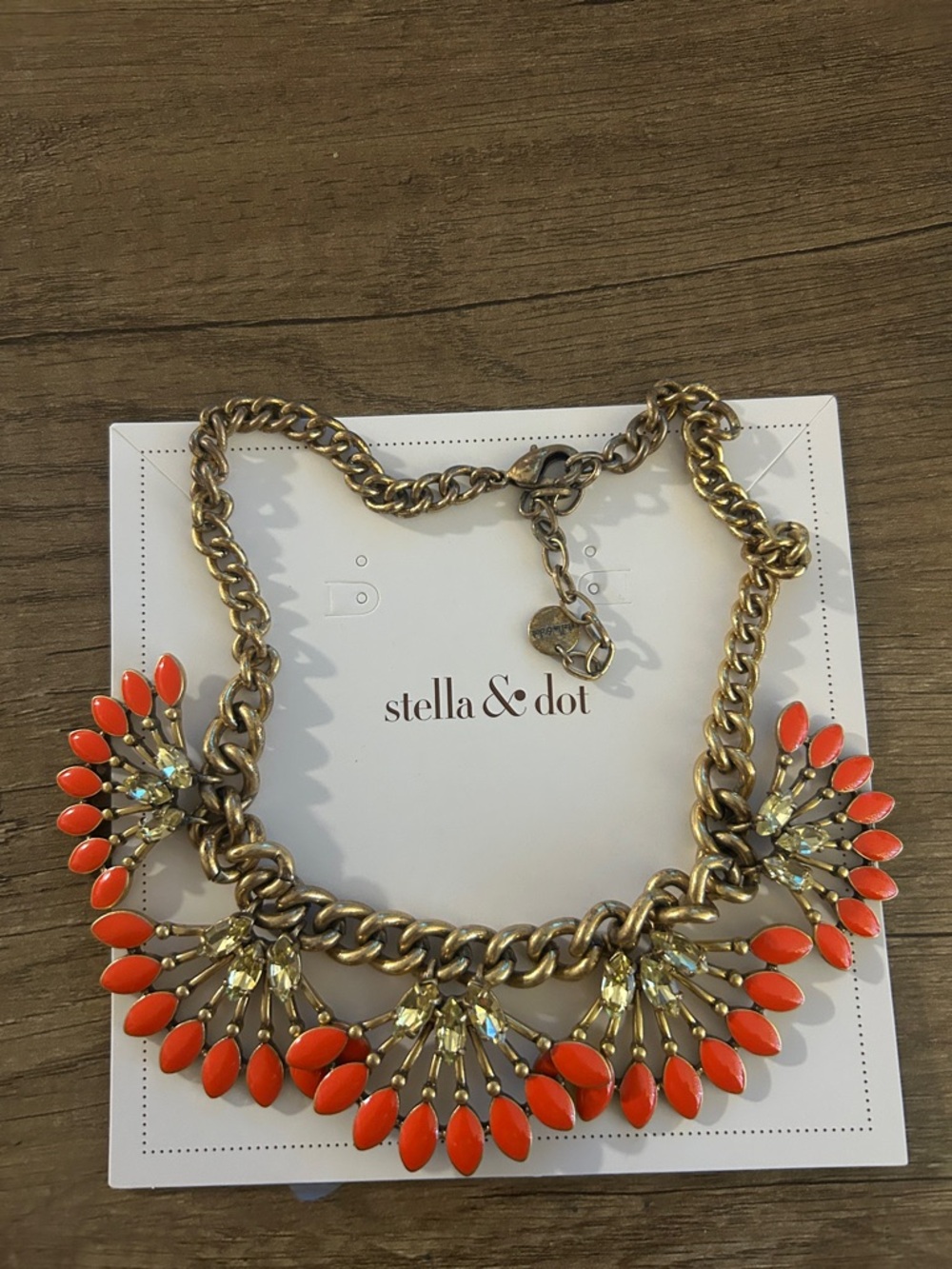 Stella & Dot Callie Pink Necklace with Gold, Coral, and Crystal Accents
